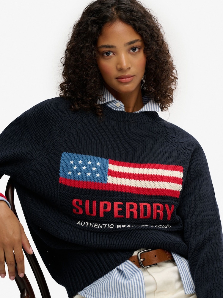 Superdry Blue Americana Crew Knit Jumper - Image 5 of 5