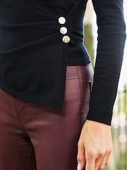 Sosandar Black Gold Button Detail Wrap Top - Image 2 of 5