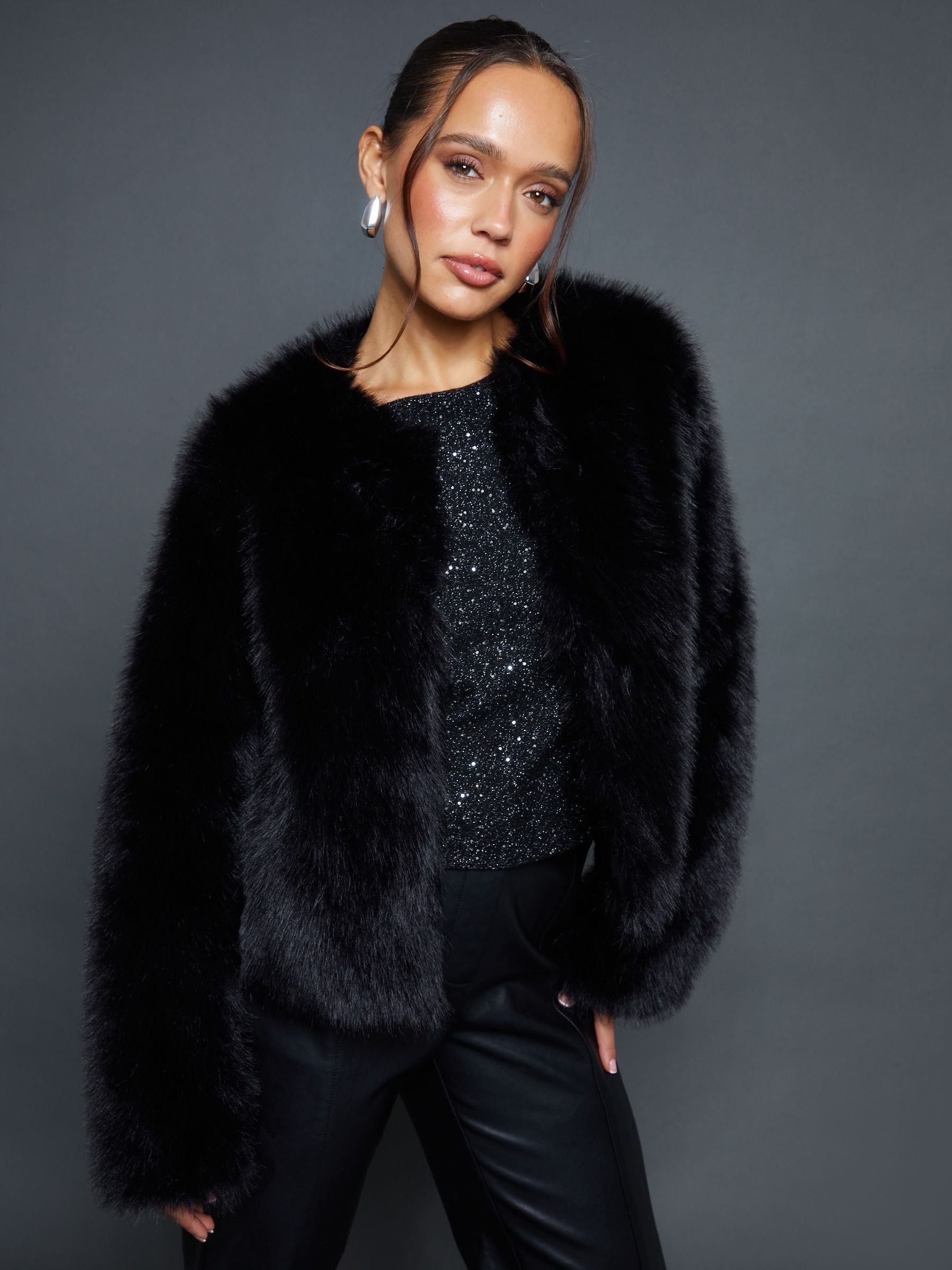 Buy Threadbare Black Collarless Faux Fur Coat from Next USA