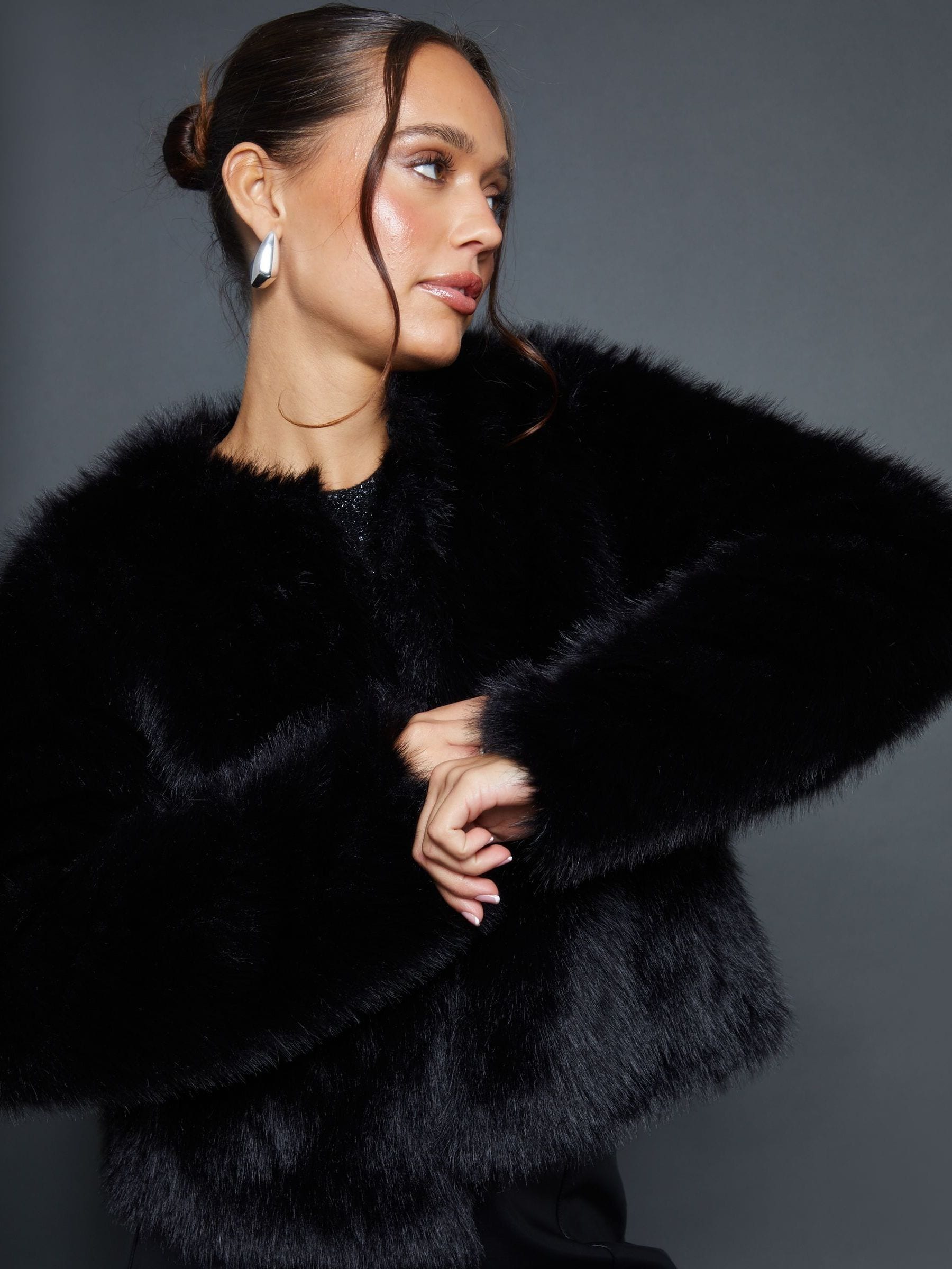 Buy Threadbare Black Collarless Faux Fur Coat from Next USA