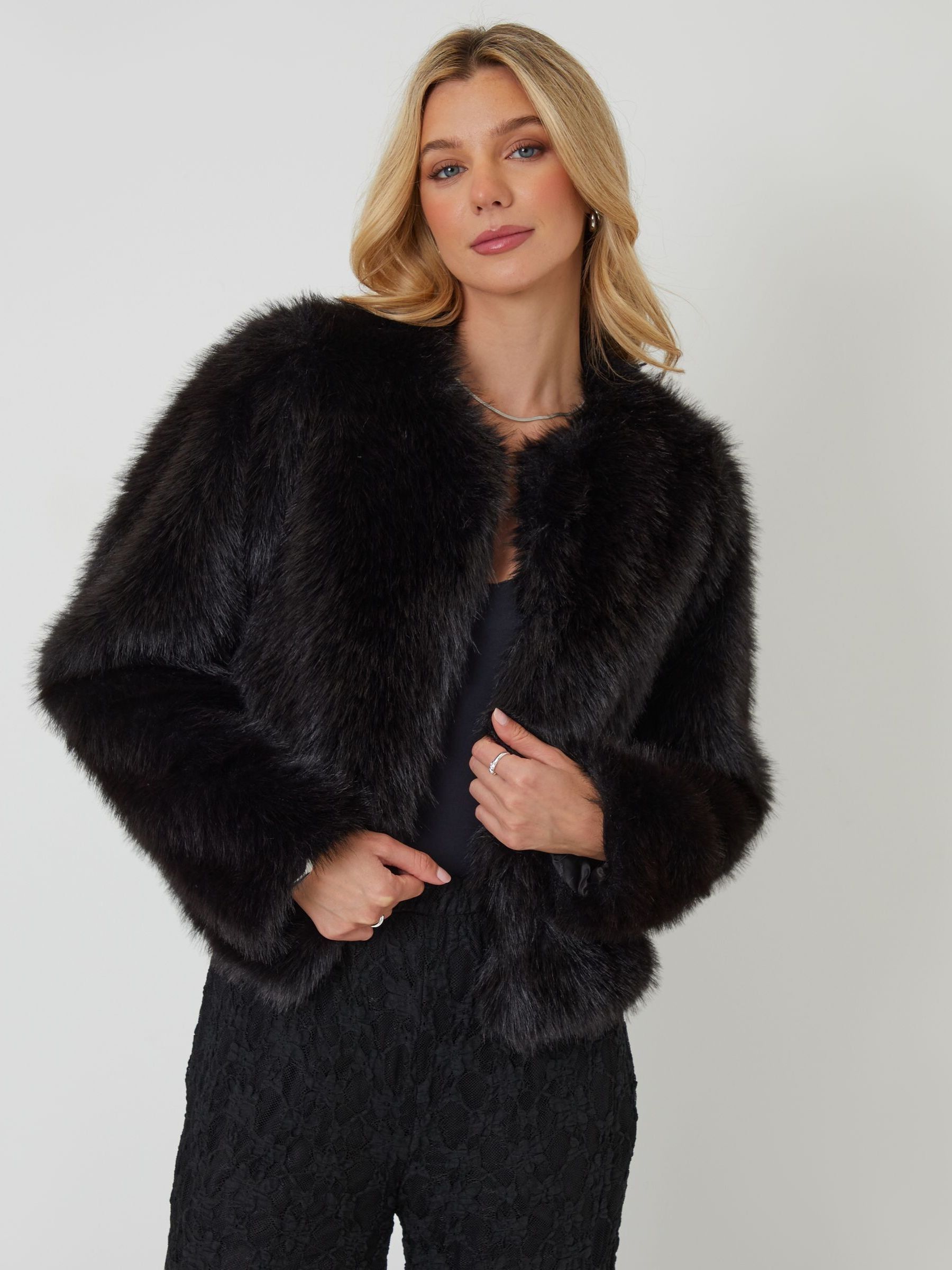 Buy Threadbare Black Collarless Faux Fur Coat from Next USA
