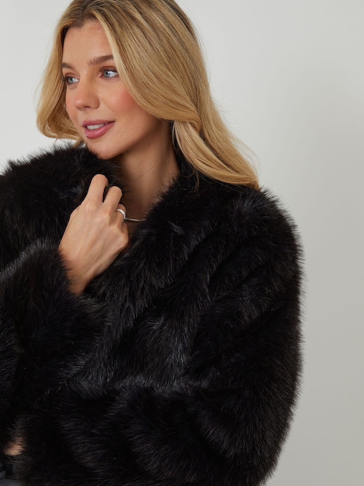 Threadbare Black Collarless Faux Fur Coat - Image 6 of 6 Threadbare Black Collarless Faux Fur Coat - Image 6 of 6