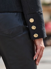 Sosandar Black Boucle Collarless Jacket With Gold Button Detail - Image 5 of 5
