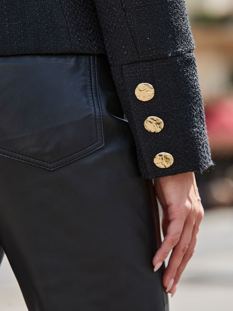 Sosandar Black Boucle Collarless Jacket With Gold Button Detail - Image 5 of 5