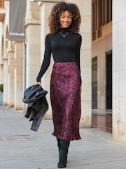 Sosandar Red Leopard Print Satin Slip Skirt - Image 1 of 5