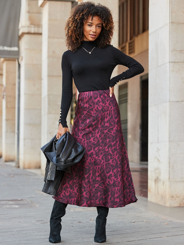 Sosandar Red Leopard Print Satin Slip Skirt - Image 2 of 5