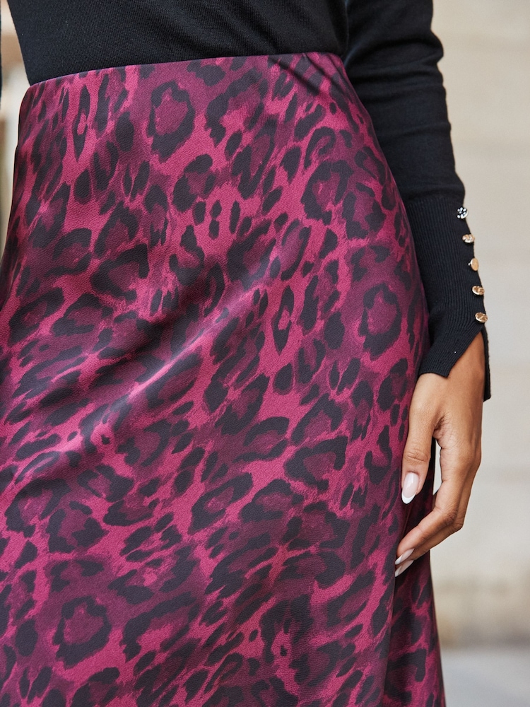 Sosandar Red Leopard Print Satin Slip Skirt - Image 5 of 5 Sosandar Red Leopard Print Satin Slip Skirt - Image 5 of 5