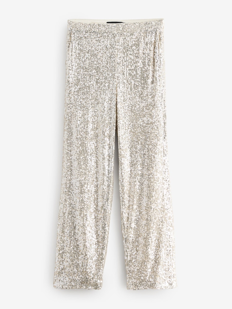 Sosandar Natural Sequin Wide Leg Trousers - Image 6 of 6 Sosandar Natural Sequin Wide Leg Trousers - Image 6 of 6