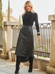 Sosandar Black Leather A-Line Midi Skirt - Image 3 of 3