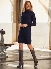 Sosandar Blue Roll Neck Button Cuff Knitted Dress - Image 2 of 5