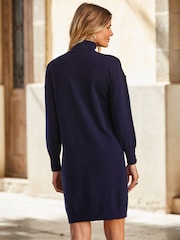 Sosandar Blue Roll Neck Button Cuff Knitted Dress - Image 3 of 5