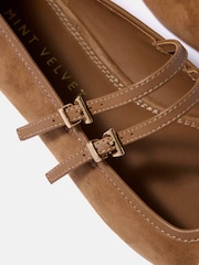Mint Velvet Brown Alix Tan Suede Ballet Flat Pumps - Image 5 of 6