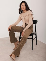 Mint Velvet Brown Corduroy Flared Trousers - Image 4 of 8