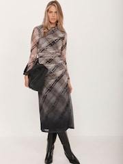 Mint Velvet Brown Checked Ombre Midi Dress - Image 1 of 8