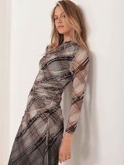 Mint Velvet Brown Checked Ombre Midi Dress - Image 3 of 8
