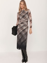 Mint Velvet Brown Checked Ombre Midi Dress - Image 4 of 8
