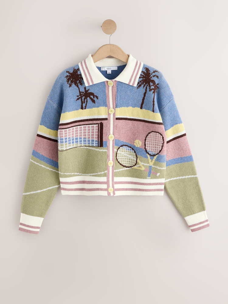 Мульти - Кардиган с длинными рукавами и воротником для тенниса - Изображение 1 3