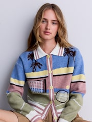 Multi - Cardigan à col et manches longues motif tennis - Image 5 sur 8