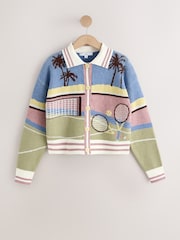 Multi - Cardigan à col et manches longues motif tennis - Image 6 sur 8