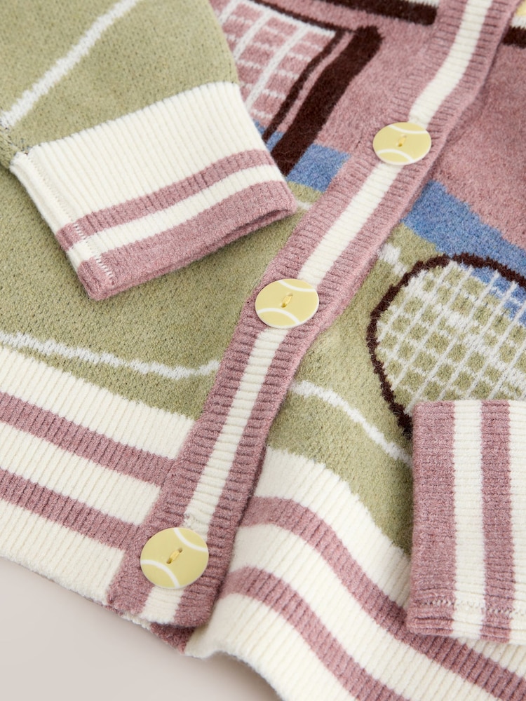 Multi - Cardigan à col et manches longues motif tennis - Image 8 sur 8