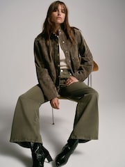 Mint Velvet Green Khaki Suede Bomber Jacket - Image 2 of 8
