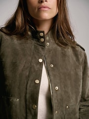 Mint Velvet Green Khaki Suede Bomber Jacket - Image 4 of 8
