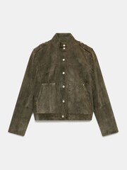Mint Velvet Green Khaki Suede Bomber Jacket - Image 7 of 8