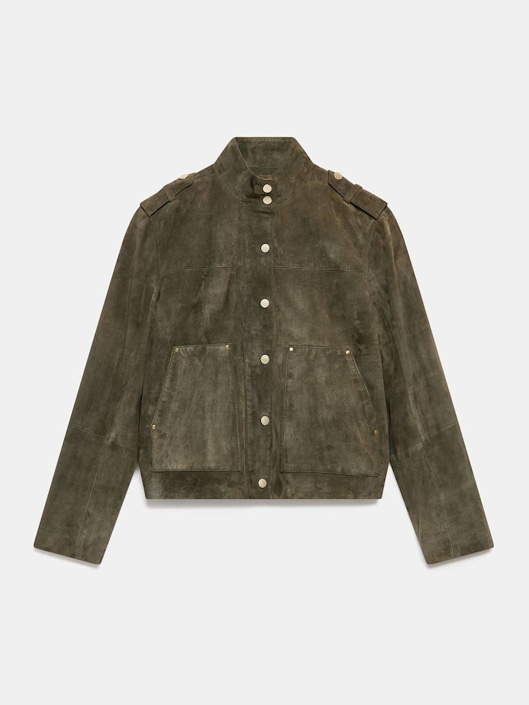 Buy Mint Velvet Green Khaki Suede Bomber Jacket from the Next UK