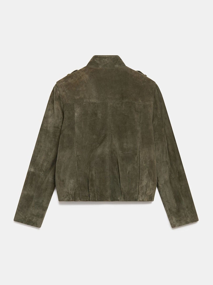 Mint Velvet Green Khaki Suede Bomber Jacket - Image 8 of 8