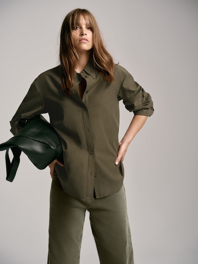Mint Velvet Green Oversized Cotton Blend Shirt - Image 2 of 8