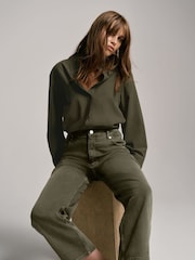 Mint Velvet Green Oversized Cotton Blend Shirt - Image 3 of 8
