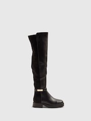 River Island Black High Leg Flat Riding Boots - Image 1 of 5