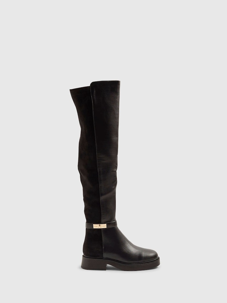 River Island Black High Leg Flat Riding Boots - Image 1 of 5