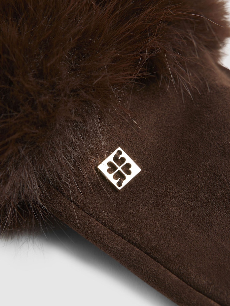 River Island Brown Faux Fur Trim Suedette Gloves - Image 3 of 3 River Island Brown Faux Fur Trim Suedette Gloves - Image 3 of 3
