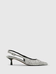 River Island Black Printed Embellished Sling Back Court Shoes - Image 1 of 5