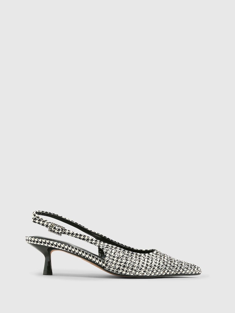 River Island Black Printed Embellished Sling Back Court Shoes - Image 1 of 5