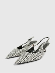 River Island Black Printed Embellished Sling Back Court Shoes - Image 3 of 5