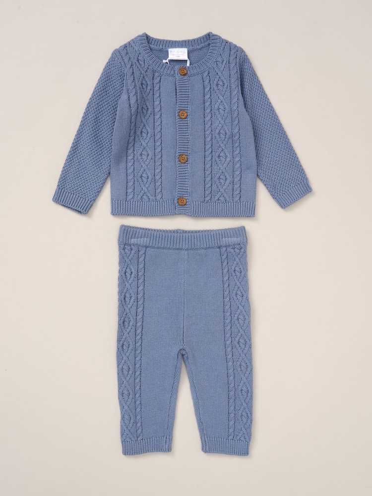 Rock-A-Bye Baby Boutique Blue True Knit Cardigan, Trousers Outfit Set - Image 1 of 5 Rock-A-Bye Baby Boutique Blue True Knit Cardigan, Trousers Outfit Set - Image 1 of 5