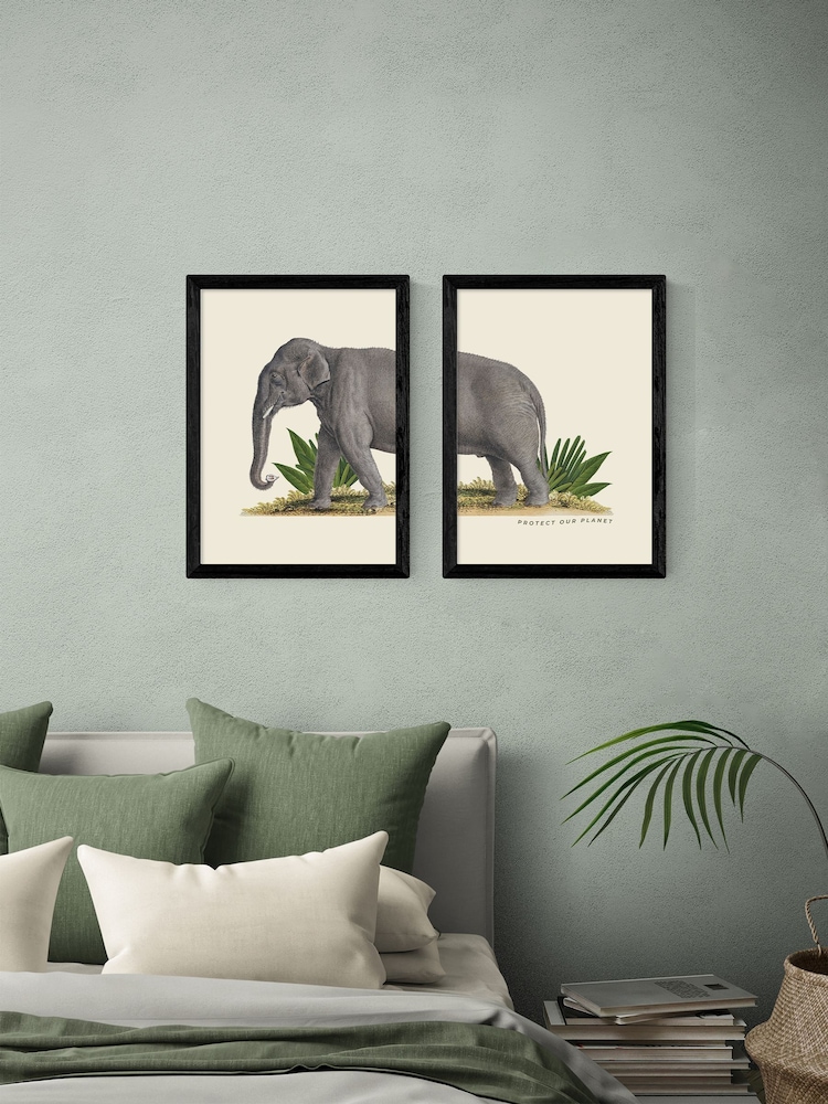East End Prints Set of 2 Black Elephant Wall Art Prints by Natural History Museum - Image 1 of 2 East End Prints Set of 2 Black Elephant Wall Art Prints by Natural History Museum - Image 1 of 2