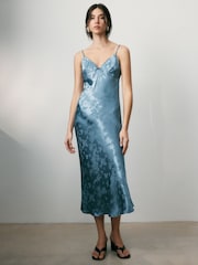 Satin Jacquard Straps Midi Dress - Imaginea 2 din 6