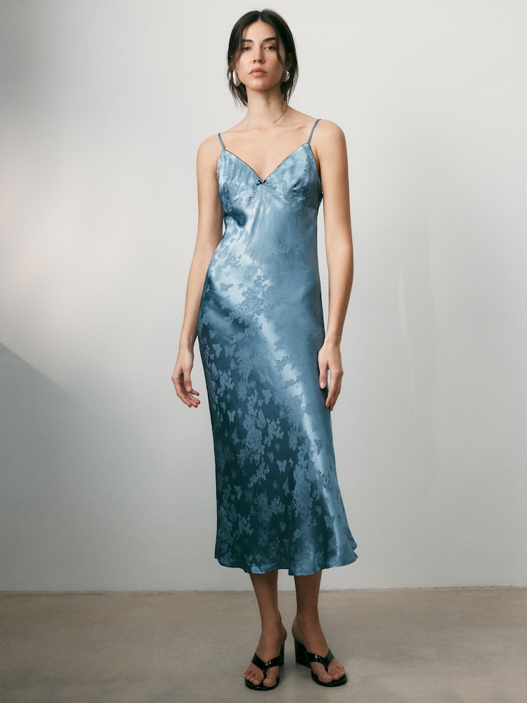 Satin Jacquard Straps Midi Dress - Imaginea 2 din 6