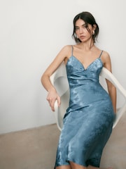 Satin Jacquard Straps Midi Dress - Imaginea 4 din 6