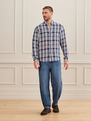 Blue 100% Linen Check Long Sleeve Shirt - Image 6 of 9