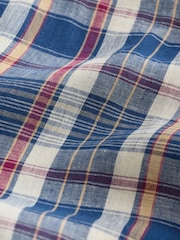 Blue 100% Linen Check Long Sleeve Shirt - Image 8 of 9