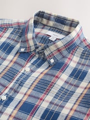 Blue 100% Linen Check Long Sleeve Shirt - Image 9 of 9
