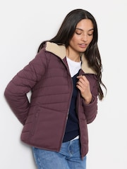 FatFace Erica Plum Purple Petite Colour Block Puffer Jacket - Image 1 of 5