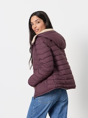 FatFace Erica Plum Purple Petite Colour Block Puffer Jacket - Image 2 of 5