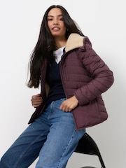 FatFace Erica Plum Purple Petite Colour Block Puffer Jacket - Image 4 of 5