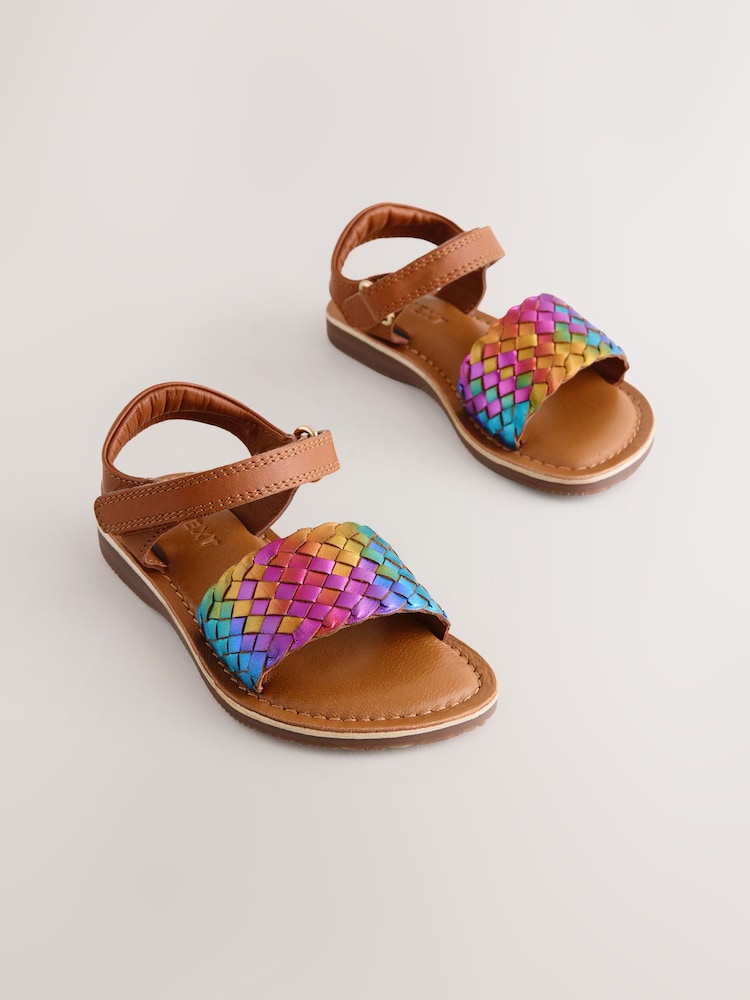 Rainbow Wide Fit (G) Leather Twist Sandals with Touch Fastening - Image 1 of 6