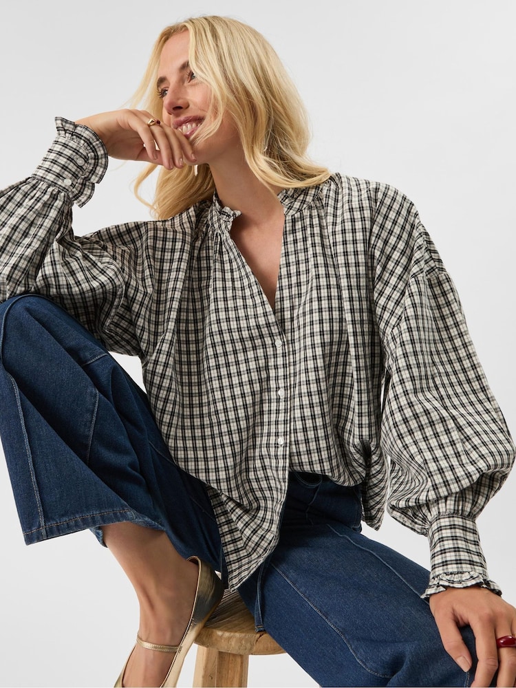 Accessorize Black Check Print Blouse - Image 1 of 4 Accessorize Black Check Print Blouse - Image 1 of 4